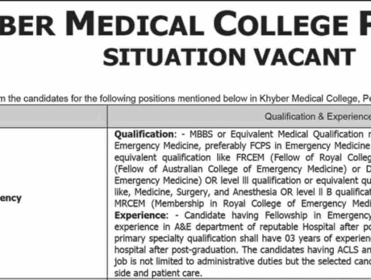 Khyber Medical College (MTI) Peshawar Jobs 2025 – Apply Online