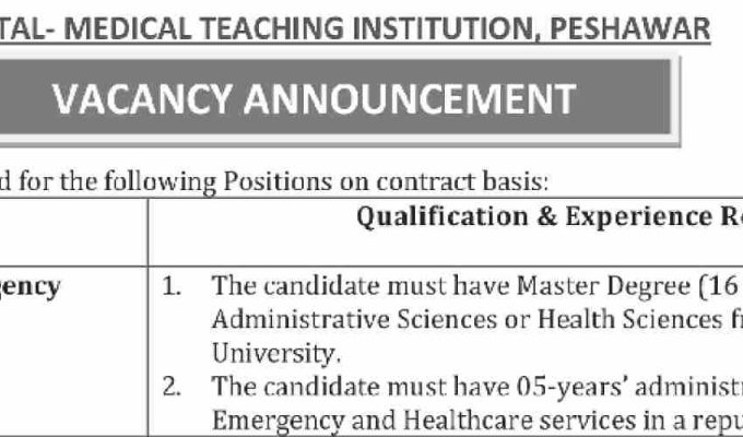 Lady Reading Hospital MTI Peshawar Jobs 2025