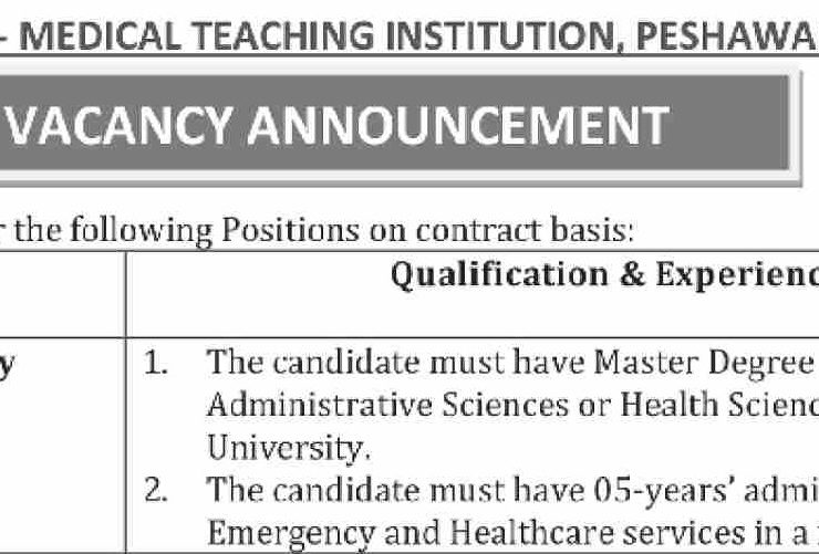 Lady Reading Hospital MTI Peshawar Jobs 2025