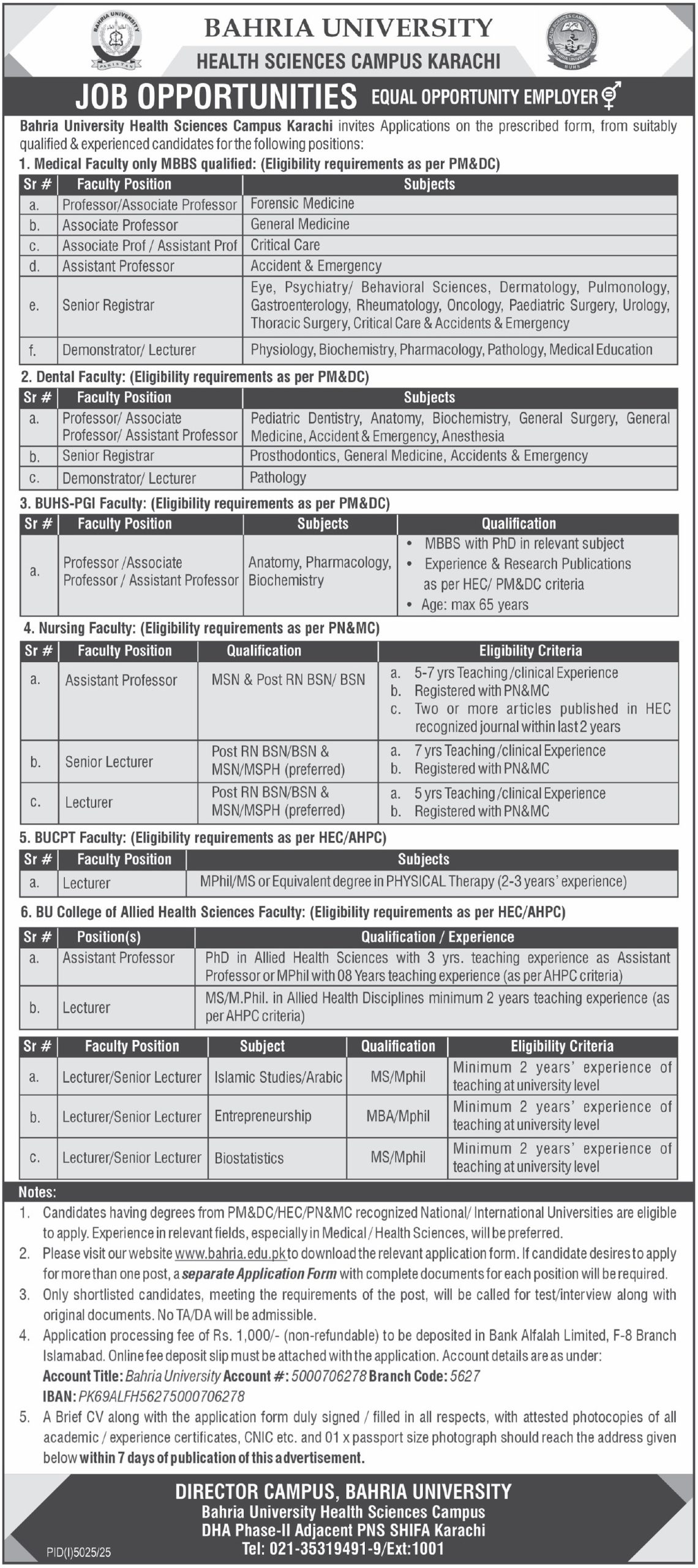 Latest Bahria University Medical Jobs Karachi 2025