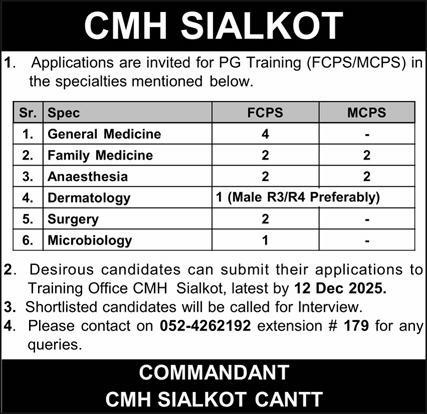 Latest Combined Military Hospital CMH Medical Jobs Sialkot 2025