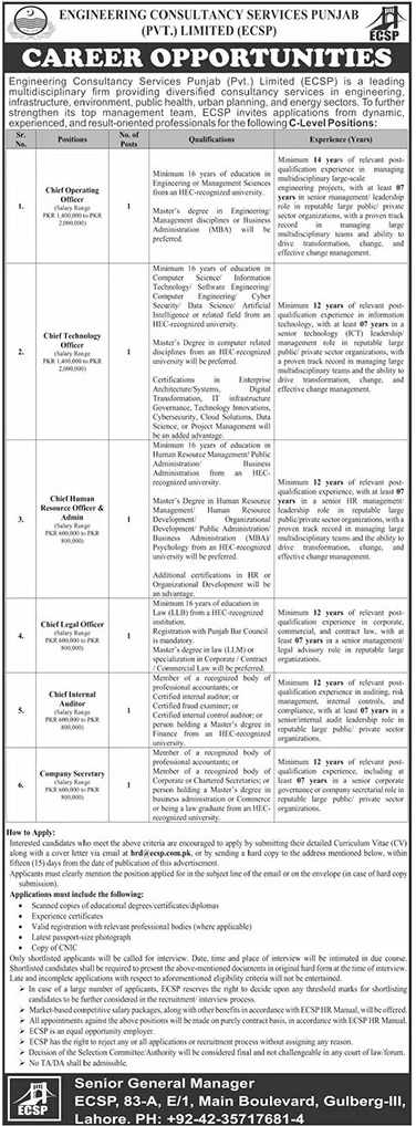 Latest Engineering Consultancy Services Punjab ECSP Jobs Lahore 2025