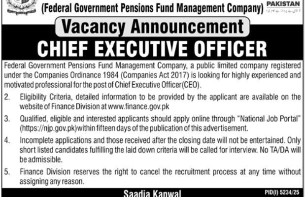 Government of Pakistan Finance Division Jobs Openings 2026 – Apply Online