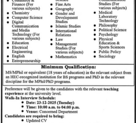 Government College University (GCU) Lahore Jobs 2025 – Walk-In Interviews