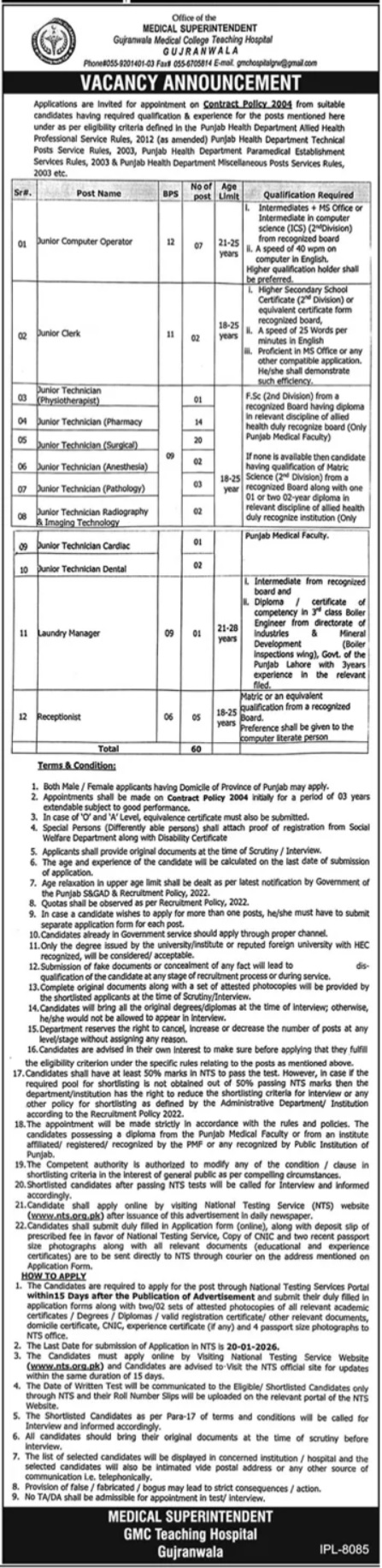 Latest Gujranwala Medical College Education Jobs Gujranwala 2025