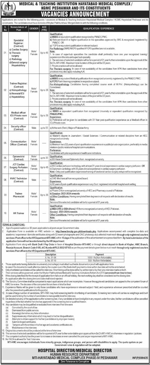 Latest Hayatabad Medical Complex HMC Jobs Peshawar 2025