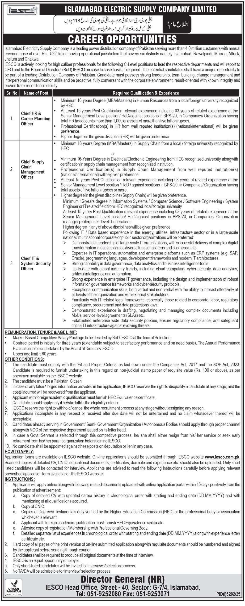 Latest Islamabad Electric Supply Company IESCO Jobs Islamabad 2025