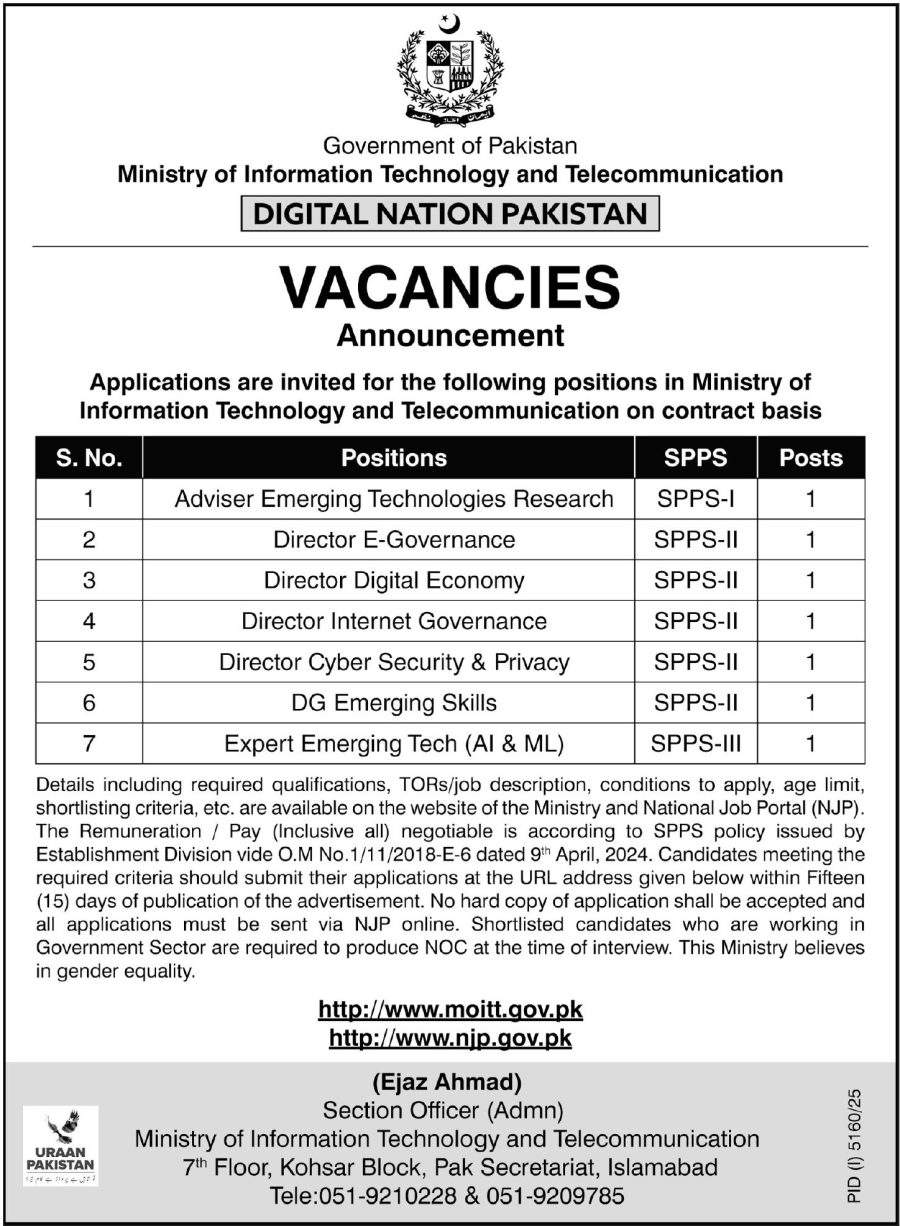 Ministry of Information Technology & Telecommunication Pakistan Jobs ...