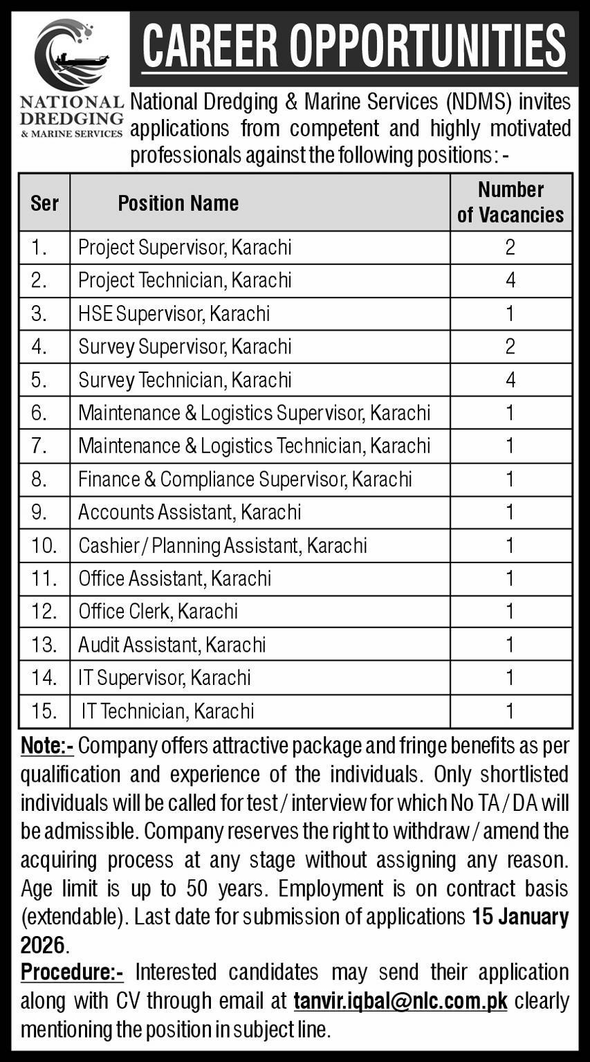 Latest National Dredging & Marine Services (NDMS) Jobs in Karachi 2026