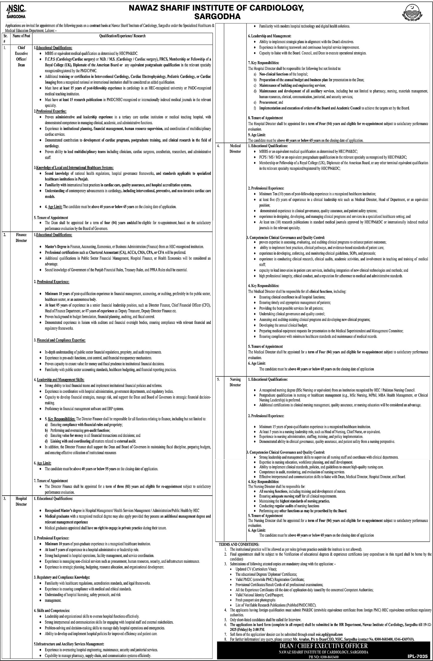 Latest Nawaz Sharif Institute of Cardiology Jobs Sargodha 2025