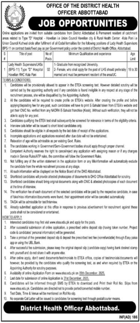 Latest Office of District Health Officer Jobs Abbottabad 2025