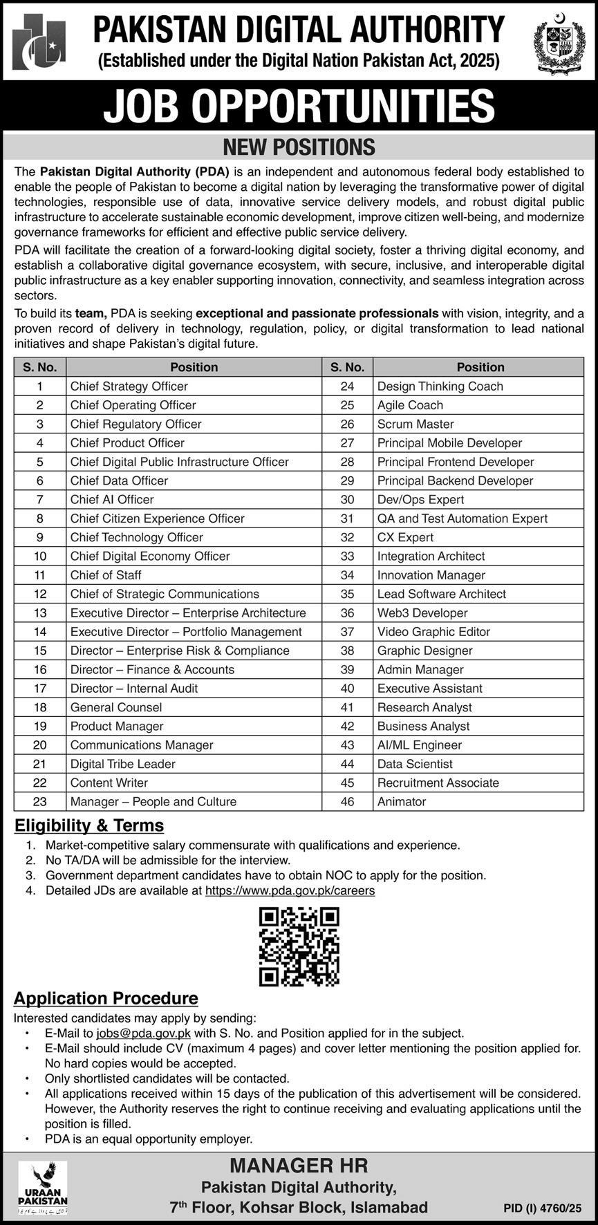 Latest Pakistan Digital Authority PDA Jobs Islamabad 2025