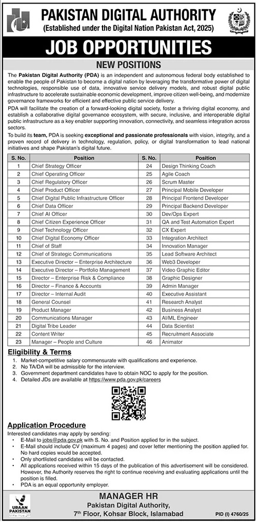 Latest Pakistan Digital Authority PDA Jobs Islamabad 2025