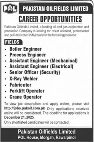 Latest Pakistan Oilfields Limited POL Jobs Rawalpindi 2025