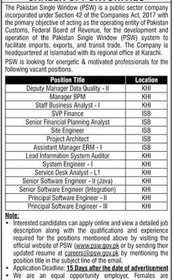 Pakistan Single Window (PSW) Job Openings 2025 – Apply Online