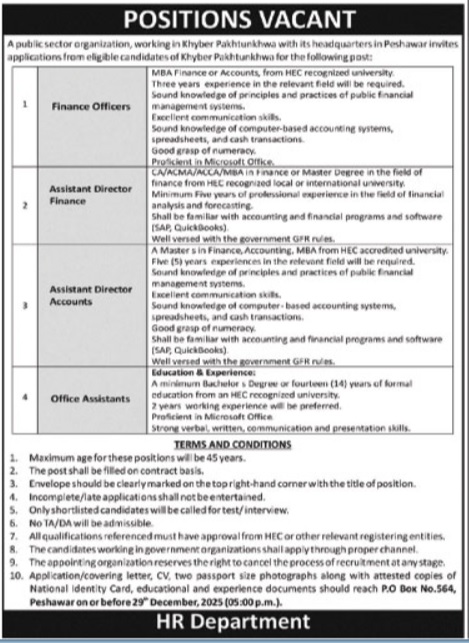 Latest Public Sector Organization Jobs Peshawar 2025