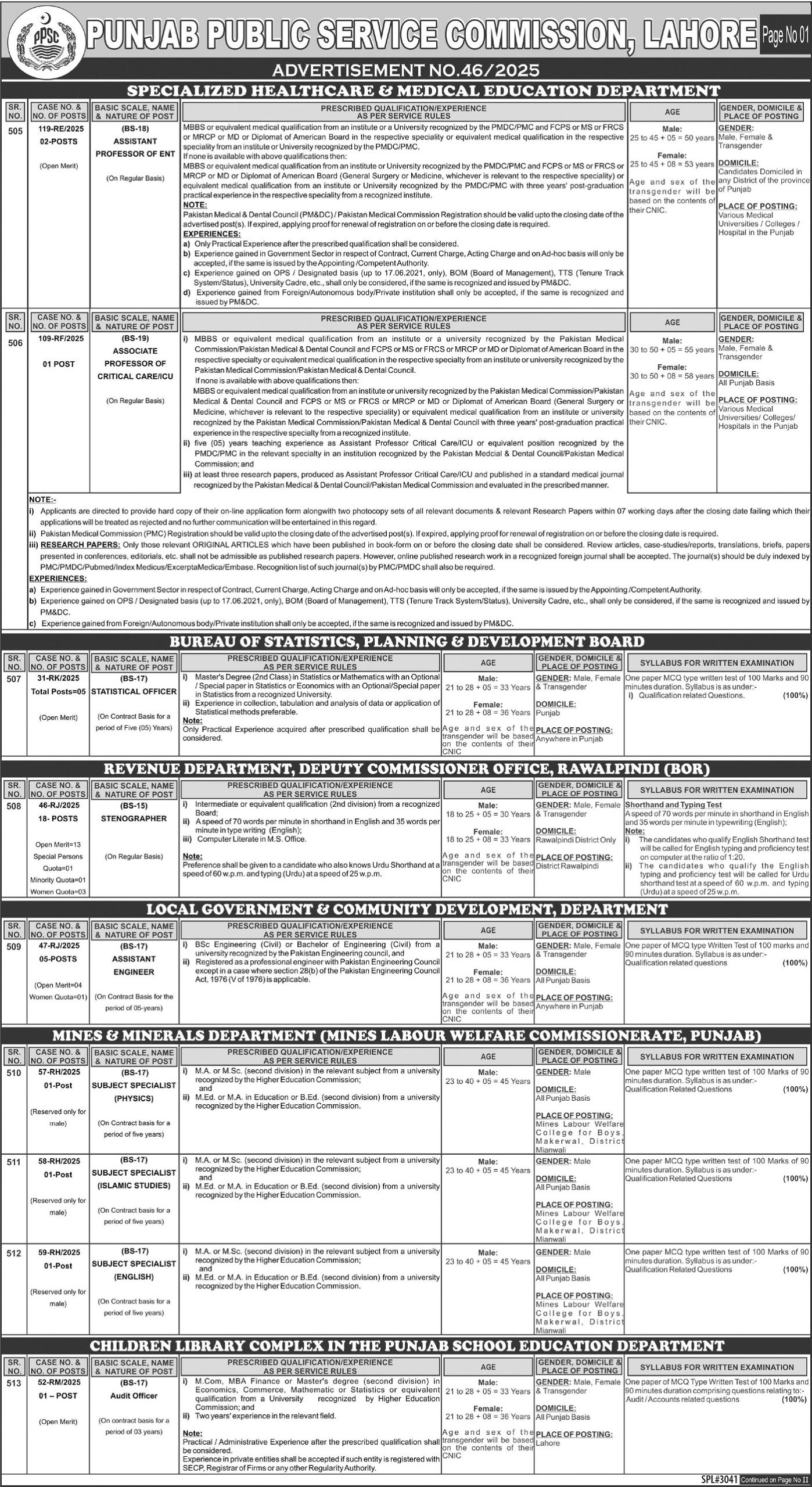 Latest Punjab Public Service Commission PPSC Jobs Lahore 2025