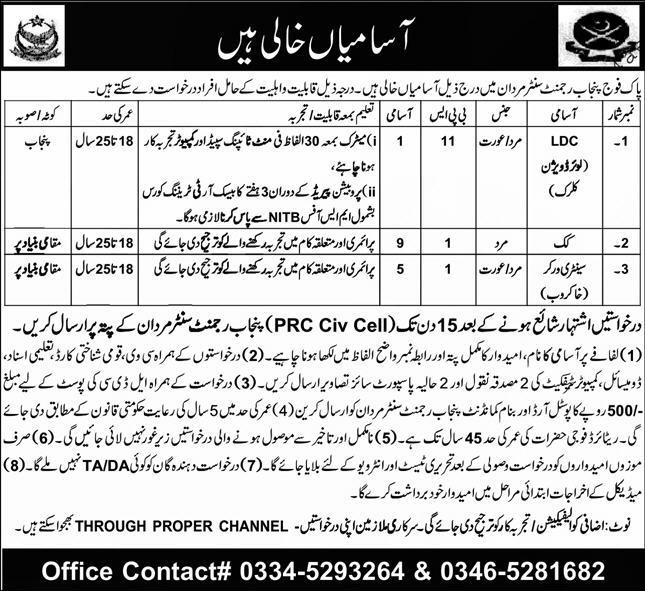 Latest Punjab Regiment Center Jobs Mardan 2025
