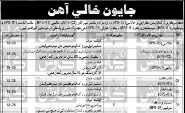 Latest Sindh Government Jobs 2025 – Works and Services Department Karachi