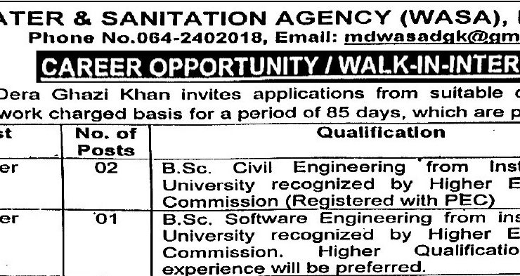 Latest Water and Sanitation Agency WASA Jobs Dera Ghazi Khan 2025
