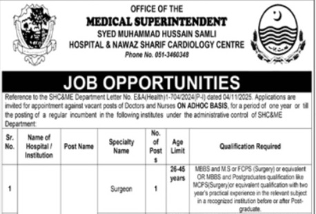 Medical Superintendent Hospital Murree Announces Vacancies 2025