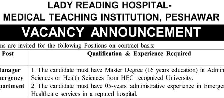 Medical Teaching Institution LRH Peshawar Jobs 2025 New Contract Positions