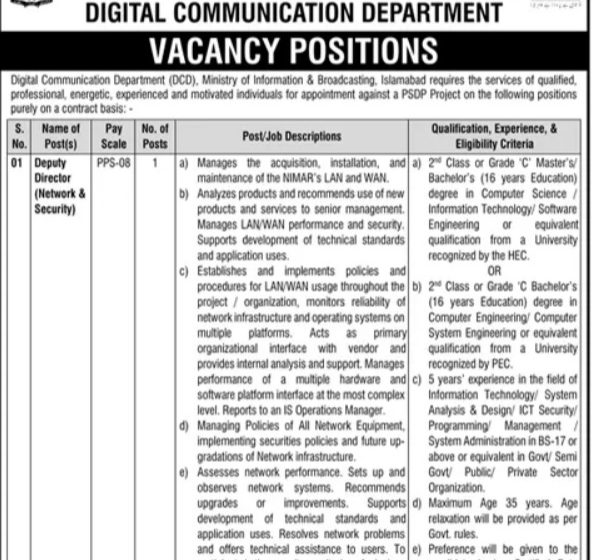 Ministry of Information & Broadcasting Islamabad Jobs Openings 2026