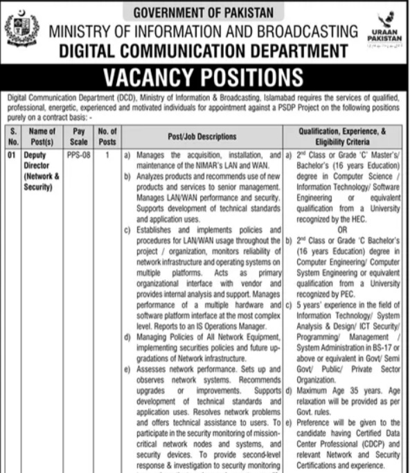 Ministry of Information & Broadcasting Islamabad Jobs Openings 2026