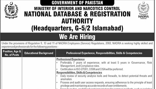 NADRA Islamabad Jobs Notice 2025