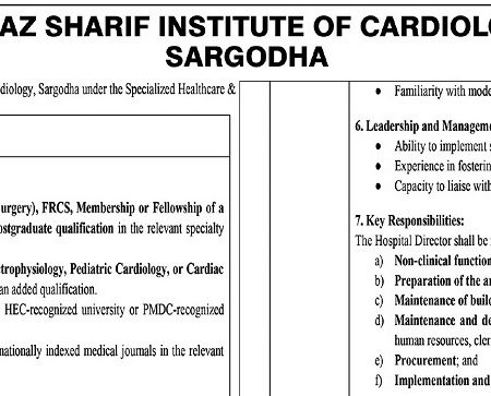 Nawaz Sharif Institute of Cardiology Announces New Jobs Openings 2025