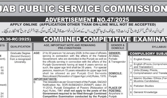 PPSC Combined Competitive Examination Jobs 2025 – Apply Online