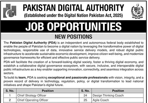 Pakistan Digital Authority New Jobs for Qualified Professionals 2025