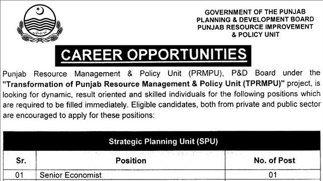 Punjab Resource Management & Policy Unit (PRMPU) Jobs 2025 – Apply Online