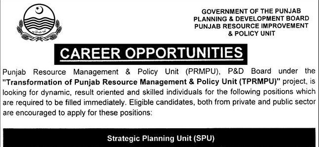 Punjab Resource Management & Policy Unit (PRMPU) Jobs 2025 – Strategic Planning