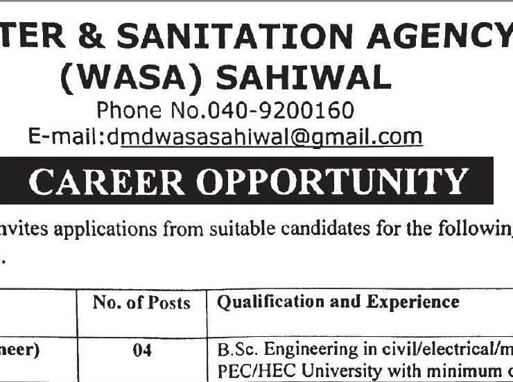 WASA Sahiwal Jobs 2025 – Walk-In Test/Interview for Temporary Positions