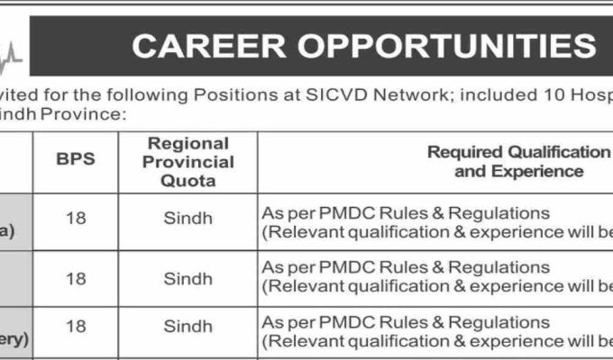 Sindh Institute of Cardiovascular Diseases (SICVD) Jobs 2026 – Apply Online