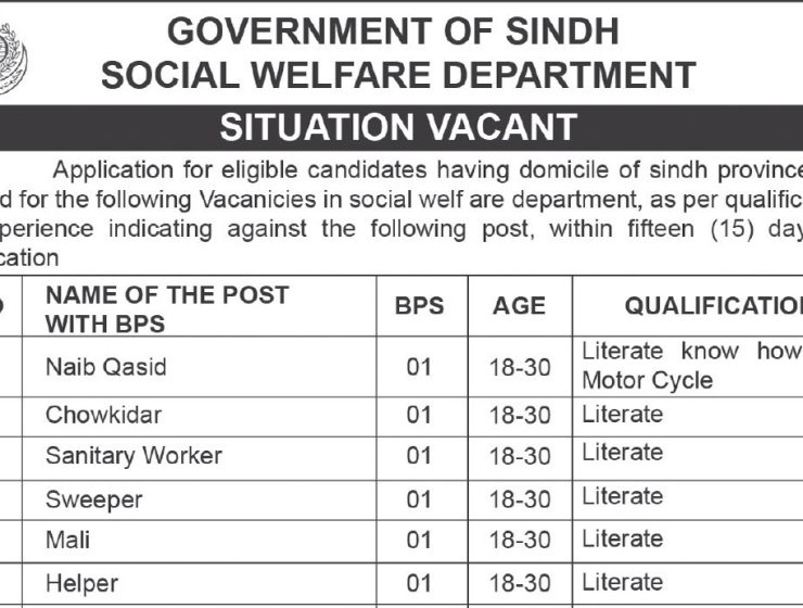 Social Welfare Department Sindh Jobs 2025 – Apply for Latest Government Vacancies