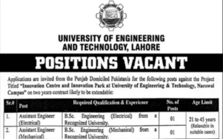 University Of Engineering And Technology UET Lahore Jobs