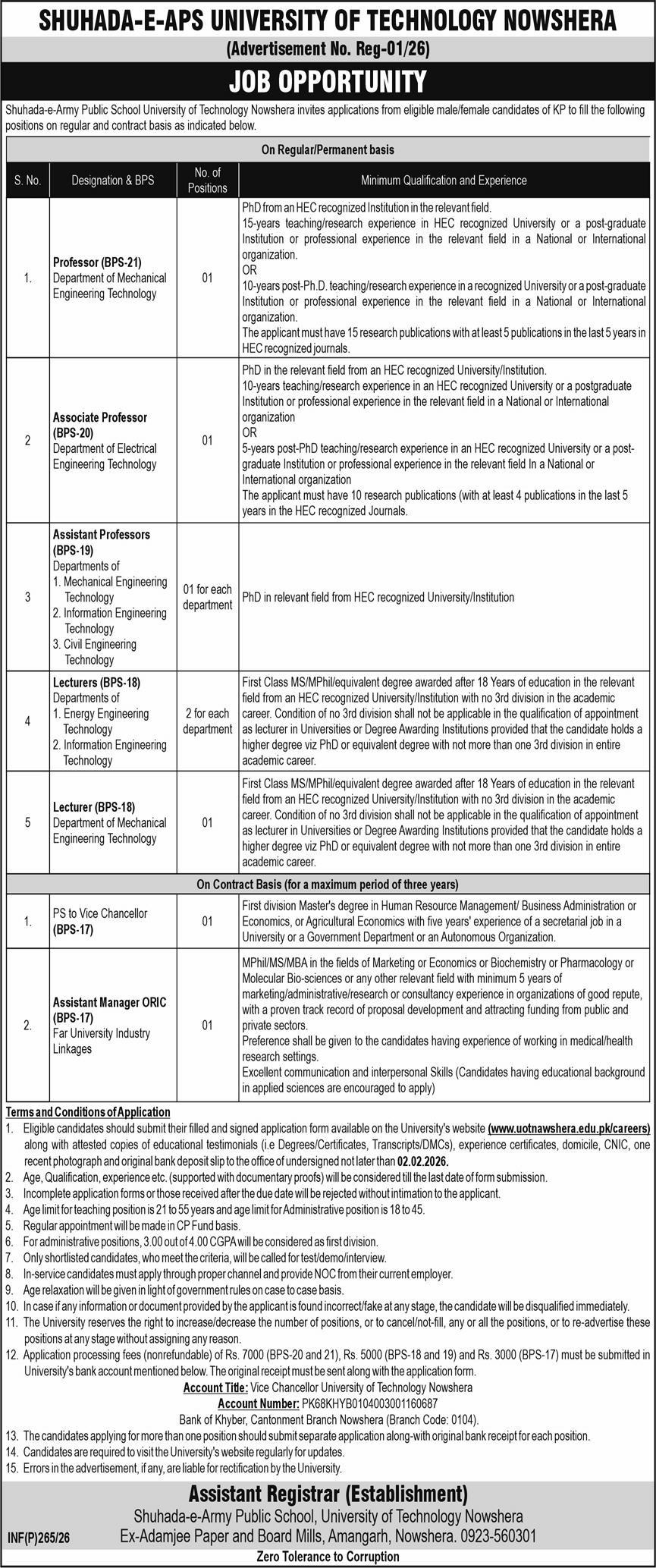 APS University Nowshera KPK Jobs 2026 – Professors, Lecturers & Staff Required