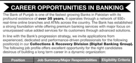 Bank of Punjab Jobs 2026 – Apply Online for Professional Vacancies