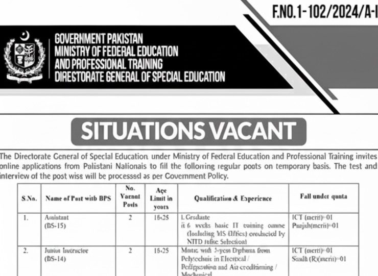 Directorate General of Special Education Jobs 2026 – Apply Online