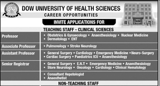 Dow University of Health Sciences Karachi Jobs 2026 – Apply Now