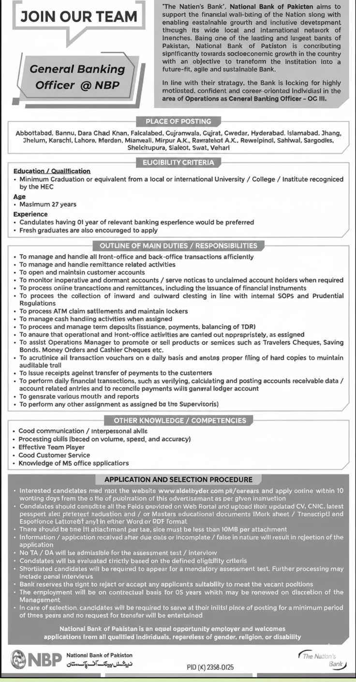 Latest National Bank of Pakistan (NBP) Jobs 2026