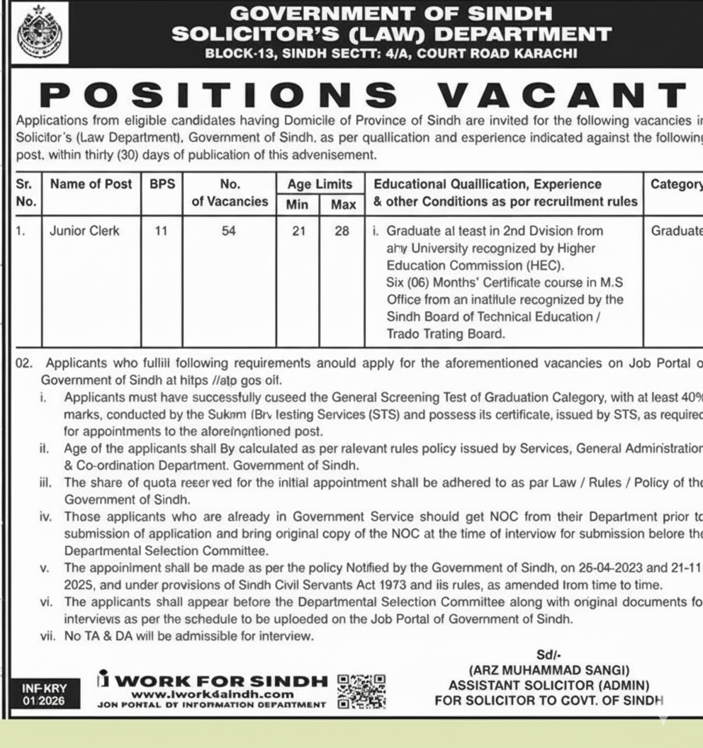 Law Department Jobs in Karachi 2026