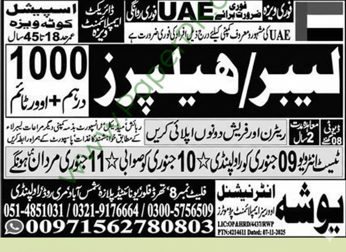 Latest Yusha International Overseas Jobs 2026