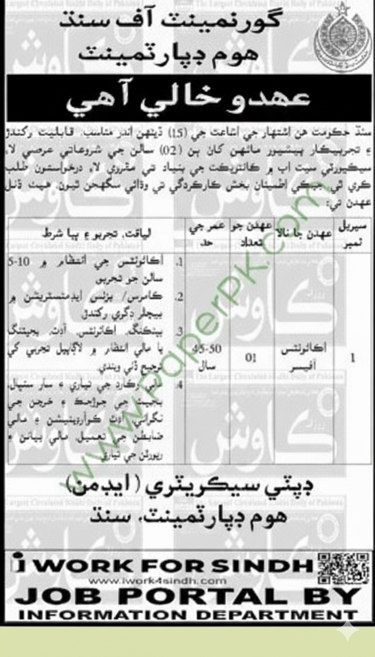 Latest Government of Sindh, Home Department Management Jobs 2026