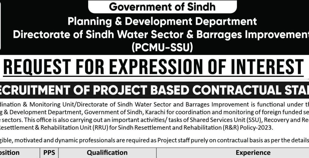Government of Sindh Planning & Development Department Jobs 2026 – PCMU