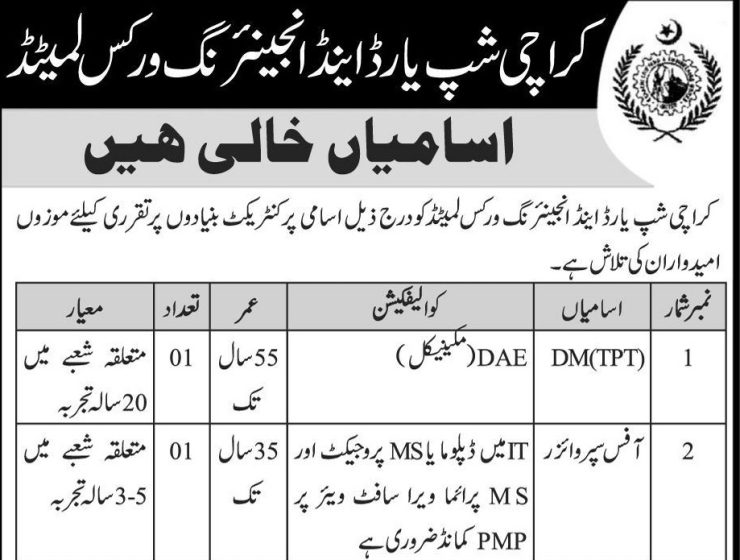 Karachi Shipyard & Engineering Works Jobs 2026 – Apply Now