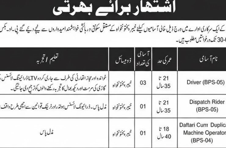 Khyber Pakhtunkhwa Public Sector Organization Jobs 2026 – Apply via Post