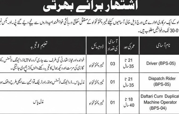 Khyber Pakhtunkhwa Public Sector Organization Jobs 2026 – Apply via Post